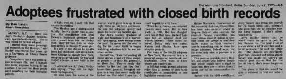 "Adoptees frustrated with closed birth records" Helene Weinstein